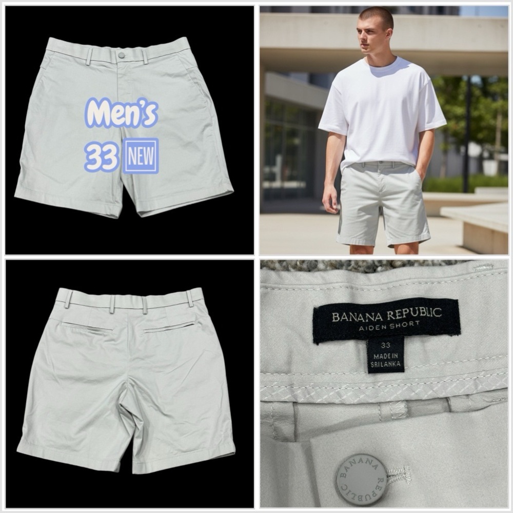 Mens Banana Republic Aiden 33 Medium Khakis Chino Shorts Cream Stretch NWOT